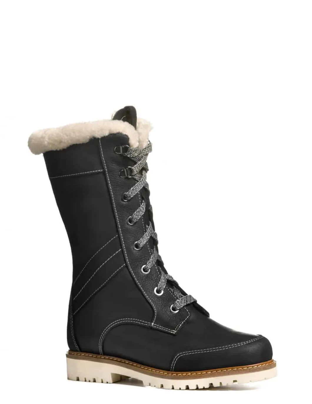 Bottes Canadiennes Anfibio Femme Cuir Doublées 100% Laine Naturelle Revers Mouton Retourné femme